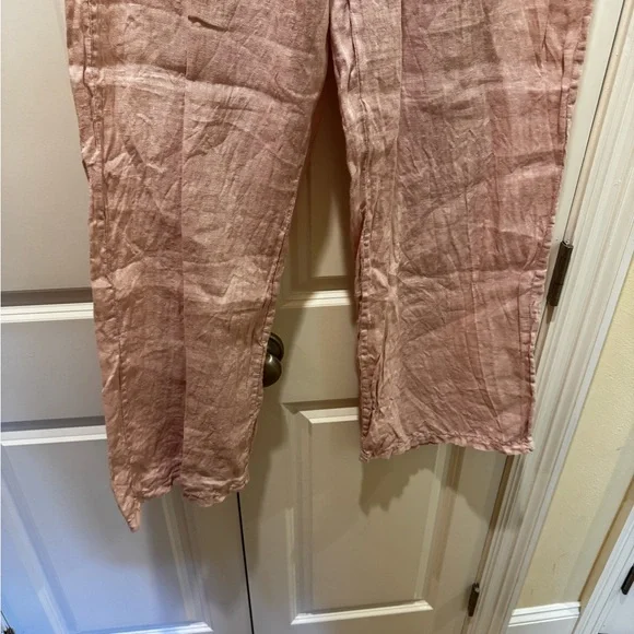 Puro Lino XL Women's Pink Wide linen Leg Pants in Relaxed Fit - Picture 4 of 4